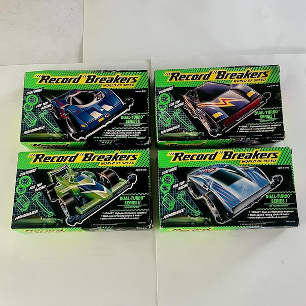 Vintage Record Breakers Race Cars by Hasbro, ca. 1989, NOS, lot of 4