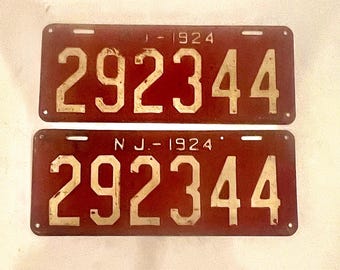 RARE 1924 Matching Pair of NJ License Plates