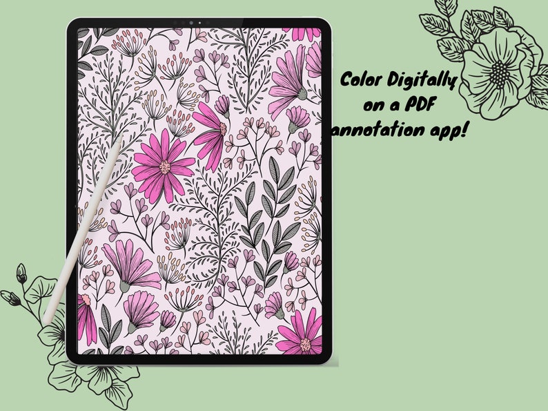Digital Coloring Book Floral Themed 20 Unique Printable Pages, Digital ...
