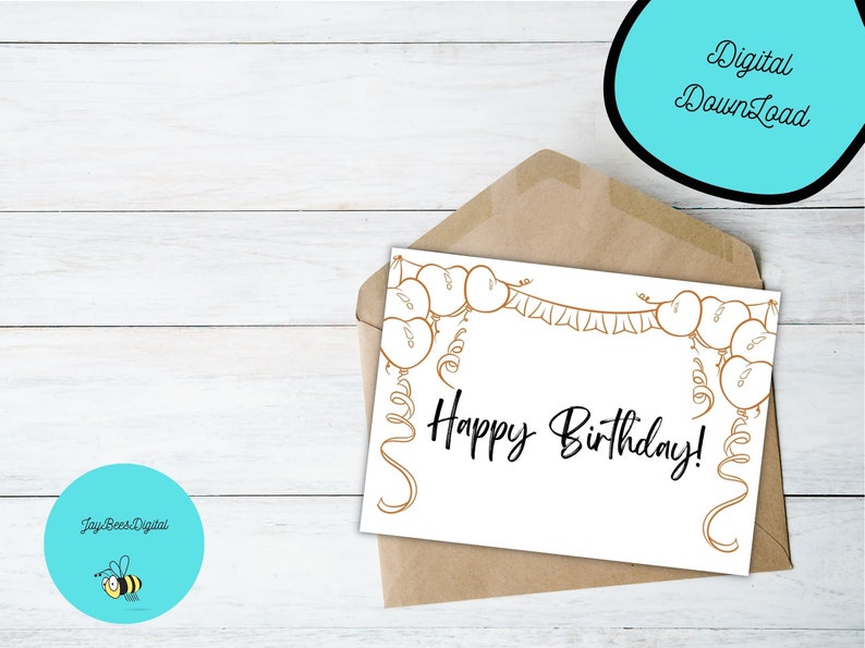 Printable Happy Birthday Card With Envelope Template, 5x7 Greeting ...