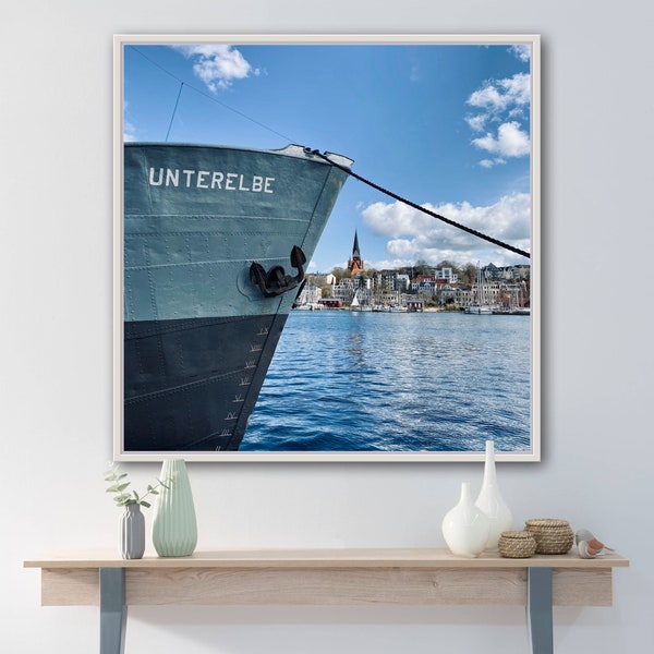 Moderne Kunst, Poster, Leinwandfoto, Fotografie, Abstrakte Kunst, Wandkunst, Kunstdruck, Wanddeko, Interior, Flensburg, Förde, Hafen, Schiff