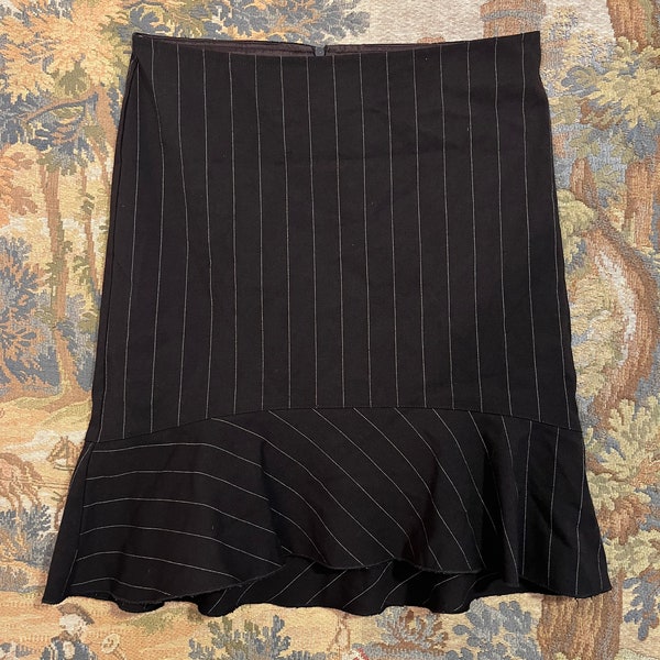XOXO Siren/Office Style Dark Brown/Tan Pinstripe Skirt with Ruffle