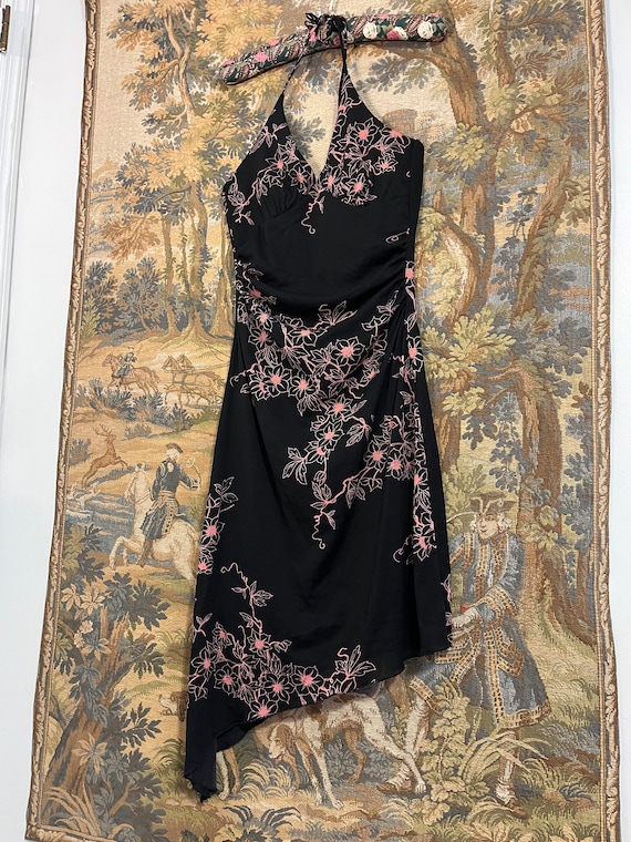 Buy Y2K Charlotte Russe Asymmetrical Halter Dress in Black/pink Floral  Online in India