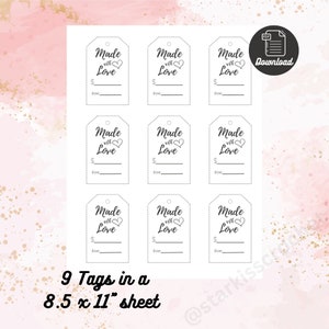 Made with Love, Market Price Tags, Size Tags, Printable PDF, Handmade Item Tags