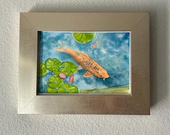 Shelter - original 5x7 watercolor koi fish painting