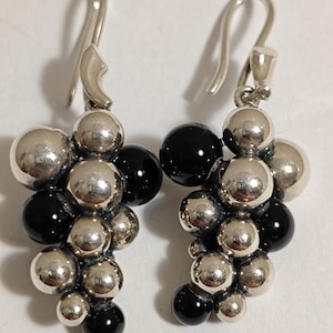 Georg Jensen Denmark sterling silver moonlight grapes earrings with black onyx.