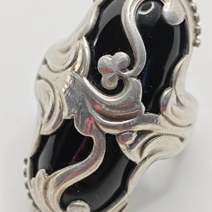 Georg Jensen Denmark sterling silver vintage ring with black onyx #18.
