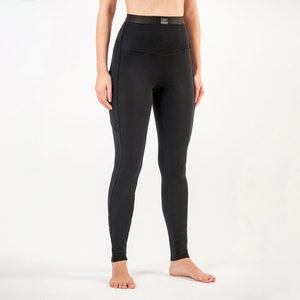 100% Merino wool women’s long leggings with pockets Black / Activewear, Baselayer, Thermal, Loungewear – S,M,L,XL
