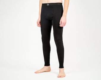 Leggings longs 100 % laine mérinos pour hommes Noir / Vêtements de sport, sous-vêtements techniques, thermiques, sous-vêtements, détente, sports d'hiver – P, M, L, XL