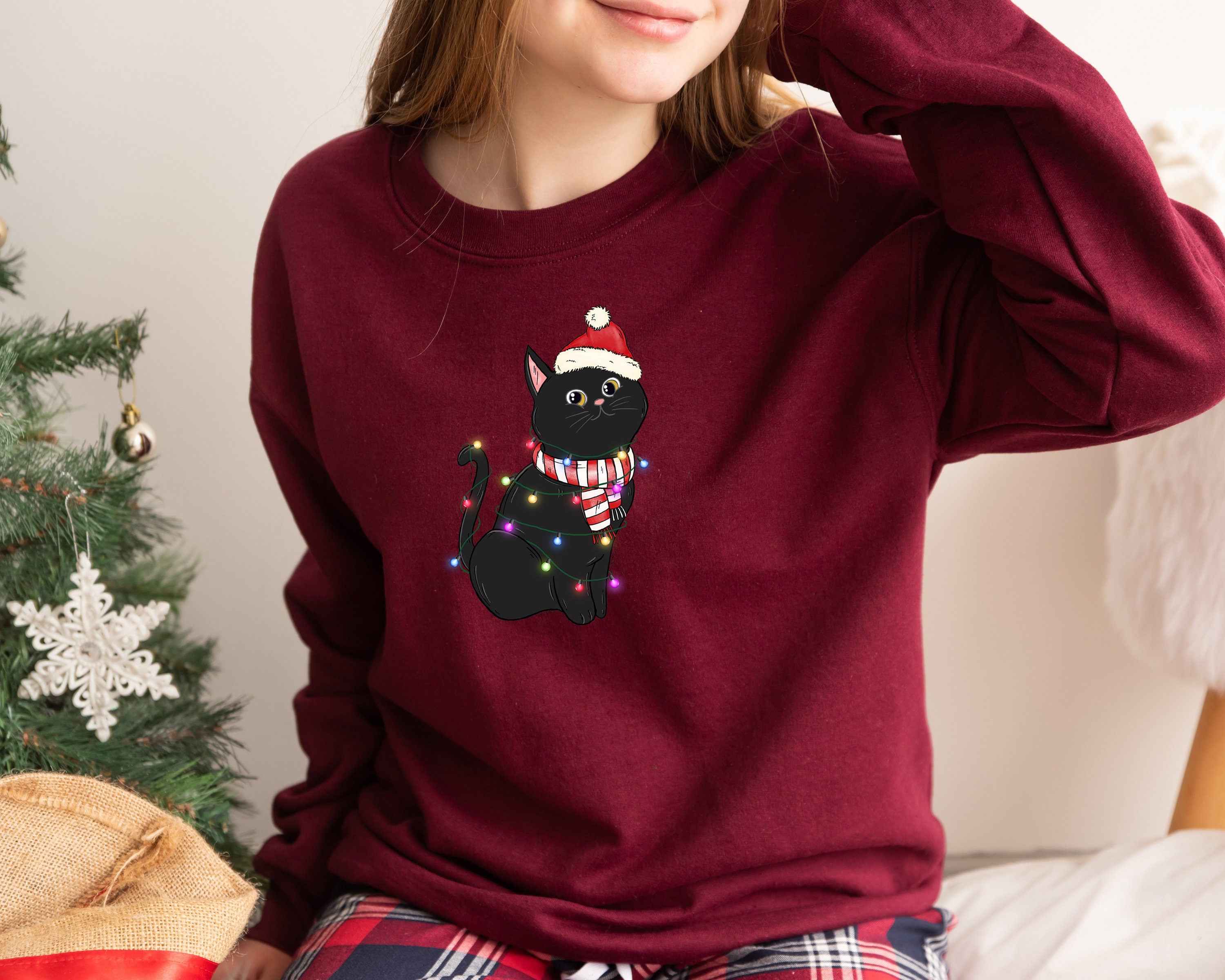 Cat Christmas Sweater, Christmas Cat Sweatshirt sold by Floral Mind