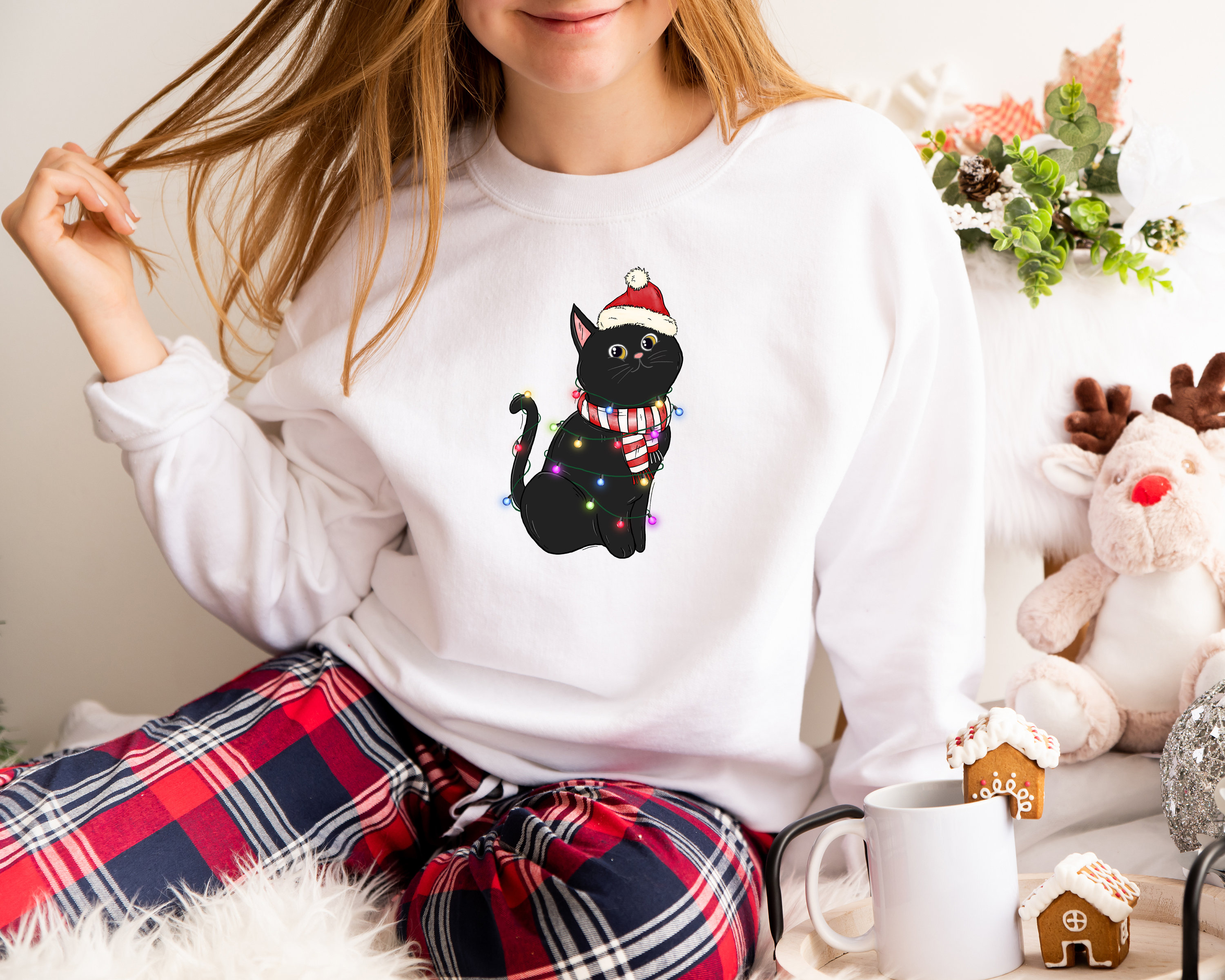 Cat Christmas Sweater, Christmas Cat Sweatshirt sold by Floral Mind