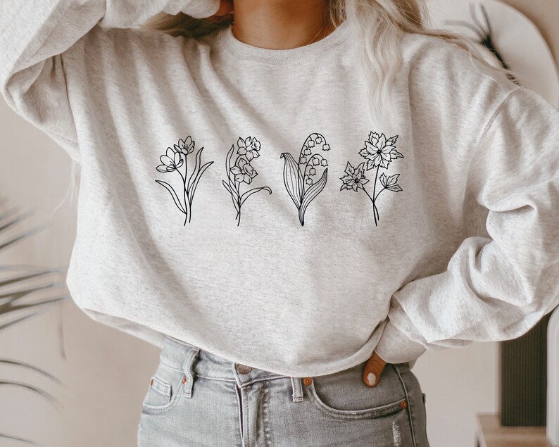 Custom Birth Month Flower Sweatshirt, Names On Sleeve, Custom Mama...