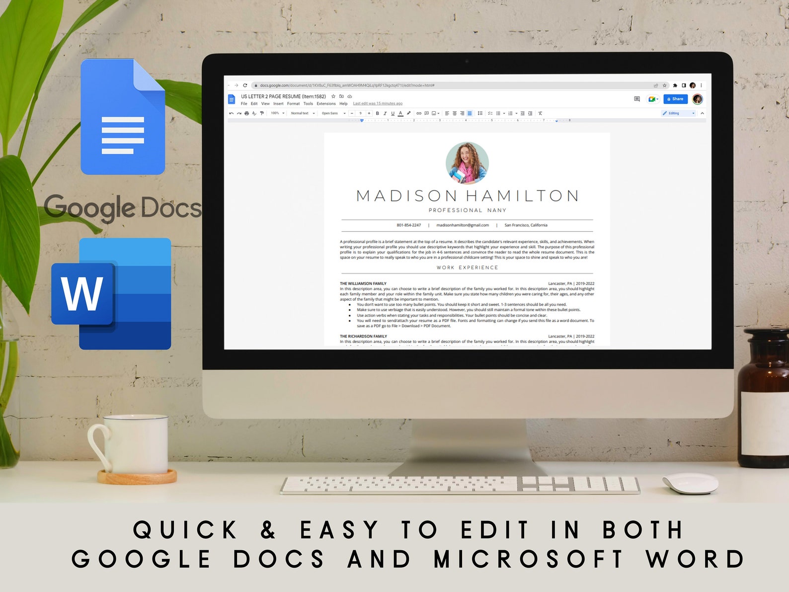 Nanny & Babysitter Resume With Photo, Professional Resume Google Docs ...