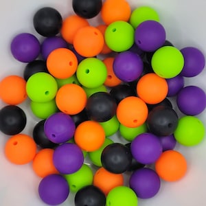 Halloween Silicone Bead Set, Orange, Black, Purple and Green Silicone Bead Mix, Beads for Pens, Silicone Beads, Beads