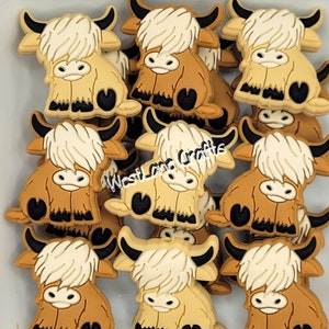 Cow Bead, Highland Cow focal Bead, Cow Bead Charm, Silicone Beads, Beads, Loose Beads