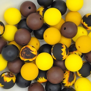 Sunflower Silicone Bead Mix, Yellow Silicone Beads, Craft Supplies, Wholesale Silicone Beads
