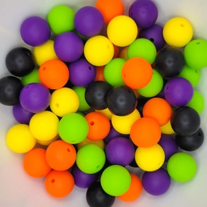 Halloween Beads, Orange, Black, Purple, Green and Yellow Silicone Bead Mix, Beads for Pens, Silicone Beads, Beads