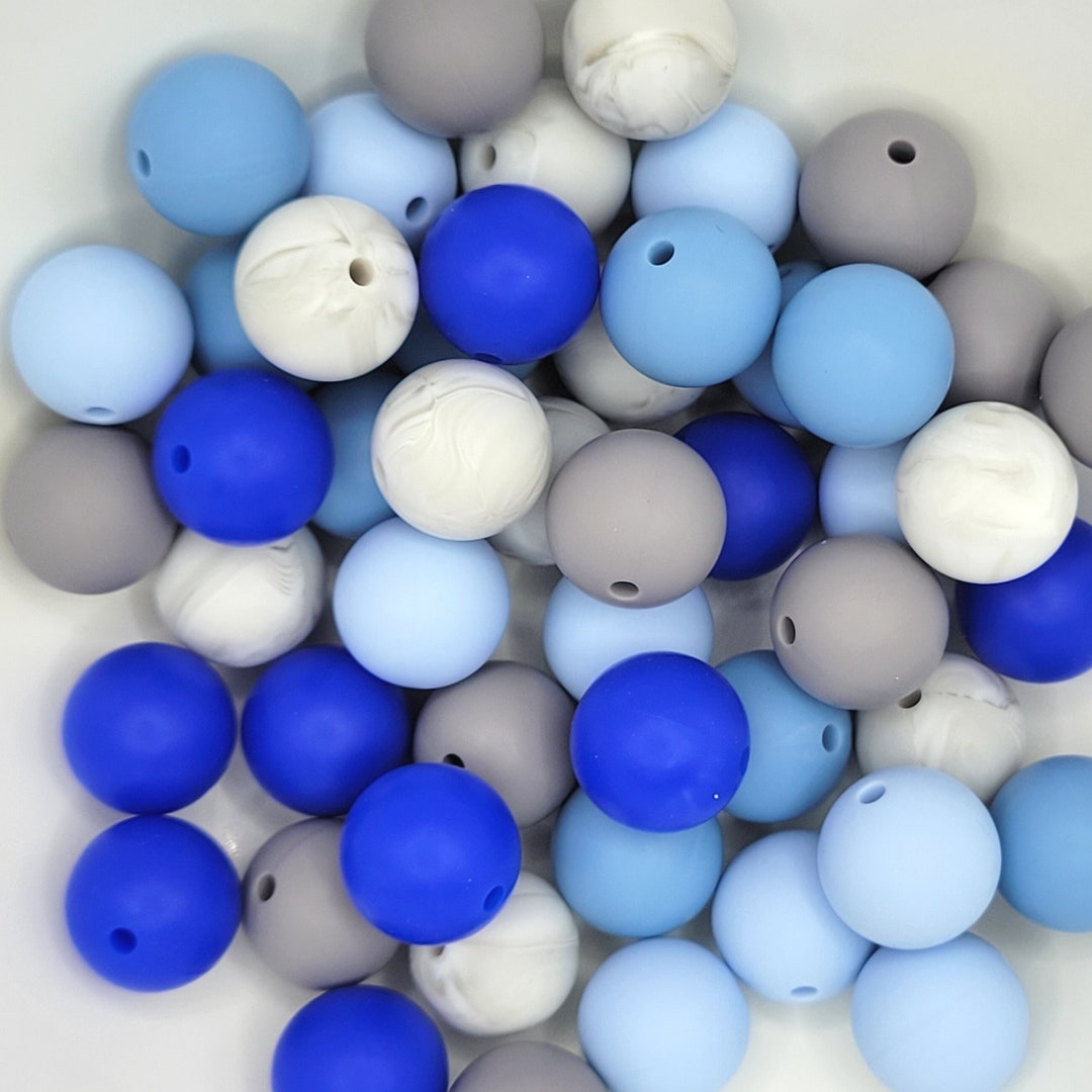 Blue Silicone Bead Mix, Gray Marble Silicone Bead Mix, Bulk Silicone