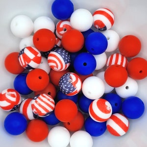 Independence Day Silicone Bead Mix, 4th of July Beads, American Flag Silicone Beads Craft Supplies, Silicone Beads, Loose Beads