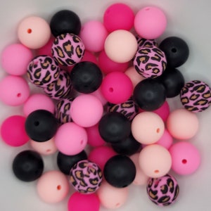 Mistura de contas de silicone leopardo rosa quente, mistura de contas de silicone rosa quente, contas de silicone em massa, contas de silicone por atacado