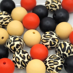 Leopard Silicone Bead Mix, 15mm Round Silicone Beads, Bulk Silicone Beads, Wholesale Silicone Beads