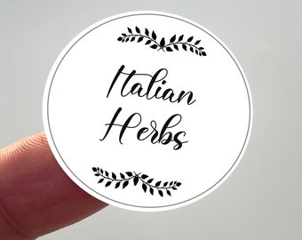 72 Spice And Herb Name Jar Labels | White Vinyl Stickers | Waterproof and Washable | 38mm Round
