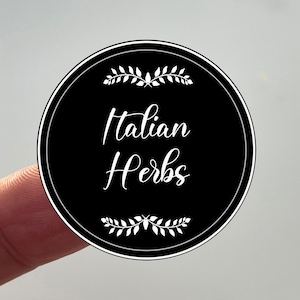 72 Spice And Herb Name Jar Labels | Black Vinyl Stickers | Waterproof and Washable | 38mm Round