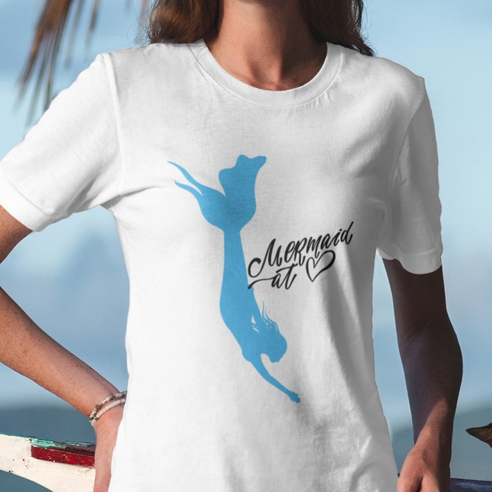 New Fashion Mermaid At Heart T-Shirt, Mermaid Shirt, Beach Shirt, Beachy Shirt, Boating Shirt, Nautical Shirt, Tropical Shirt