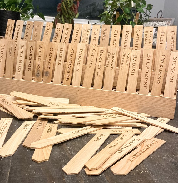 Laser Engraved Cedar Garden Markers, Herb Plant Stakes - Etsy