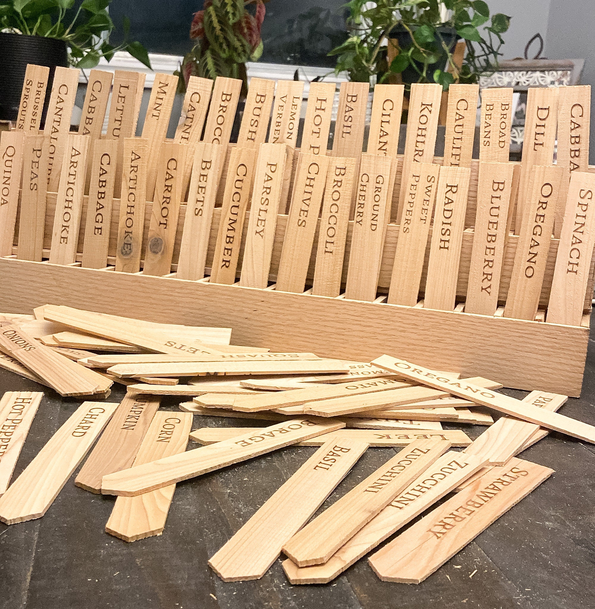 Laser Engraved Cedar Garden Markers, Herb Plant Stakes - Etsy
