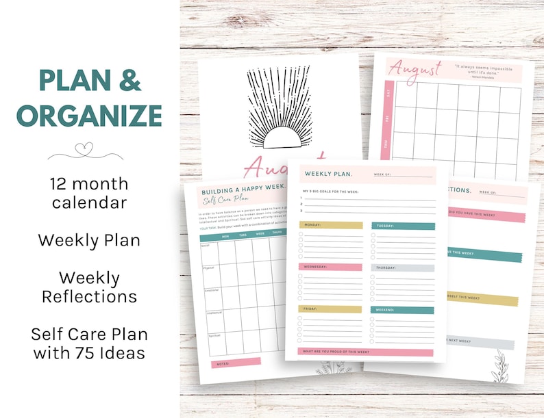 Printable Personal Growth Planner & Workbook Bundle, Self Care Planner, Habit Tracker, Mood Tracker, Gratitude Journal, Instant Download image 2