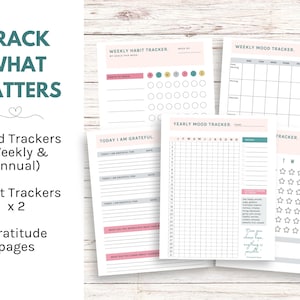 Printable Personal Growth Planner & Workbook Bundle, Self Care Planner, Habit Tracker, Mood Tracker, Gratitude Journal, Instant Download image 3