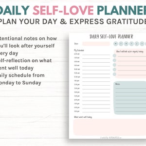 Daily Self Love Planner & 30 Day Challenge, printable planner, instant download image 3