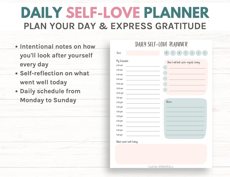 Daily Self Love Planner & 30 Day Challenge, printable planner, instant download image 3