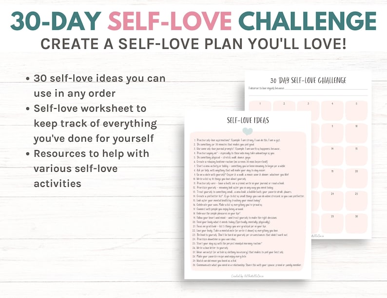 Daily Self Love Planner & 30 Day Challenge, printable planner, instant download image 2