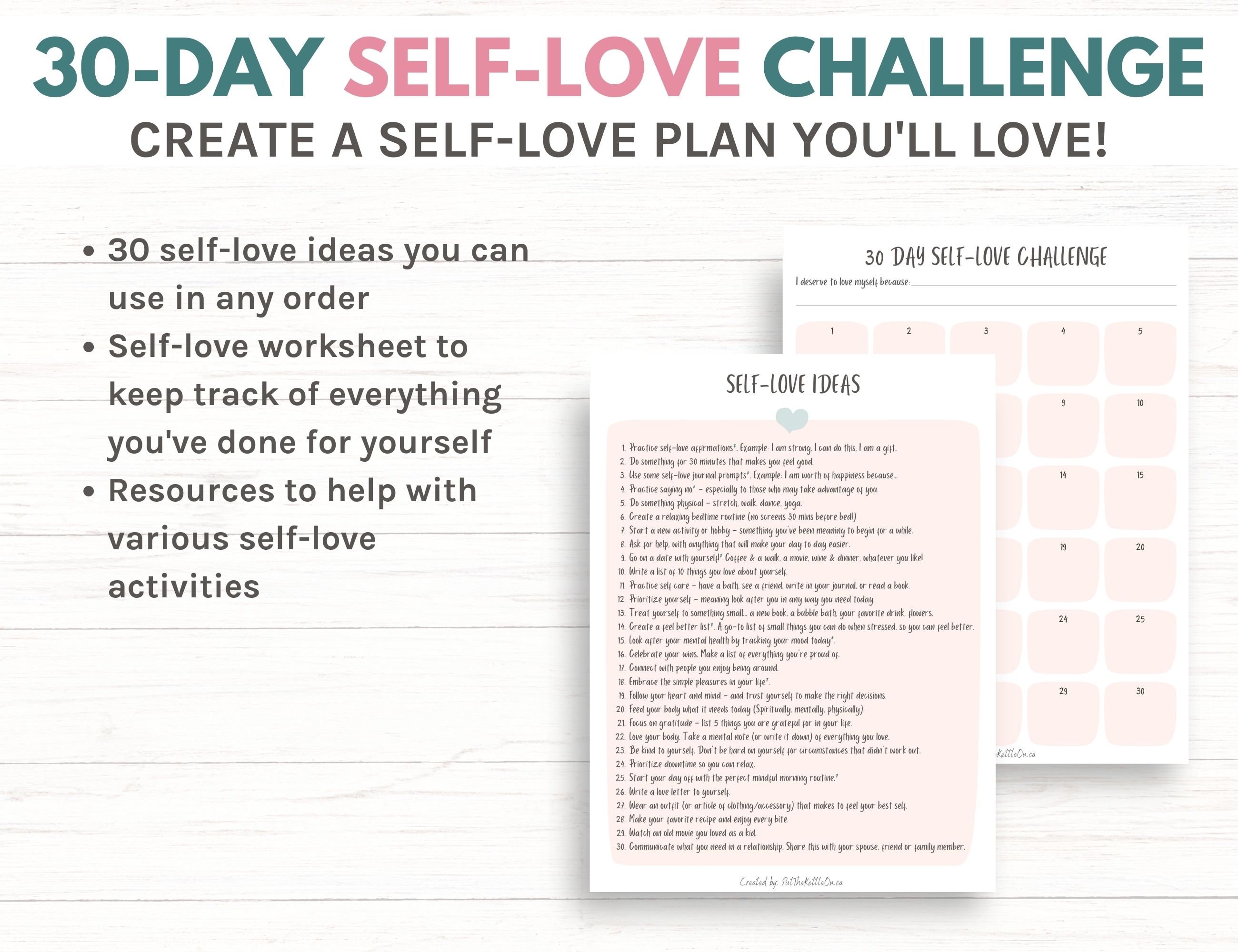 Daily Self Love Planner & 30 Day Challenge, Printable Planner, Instant ...
