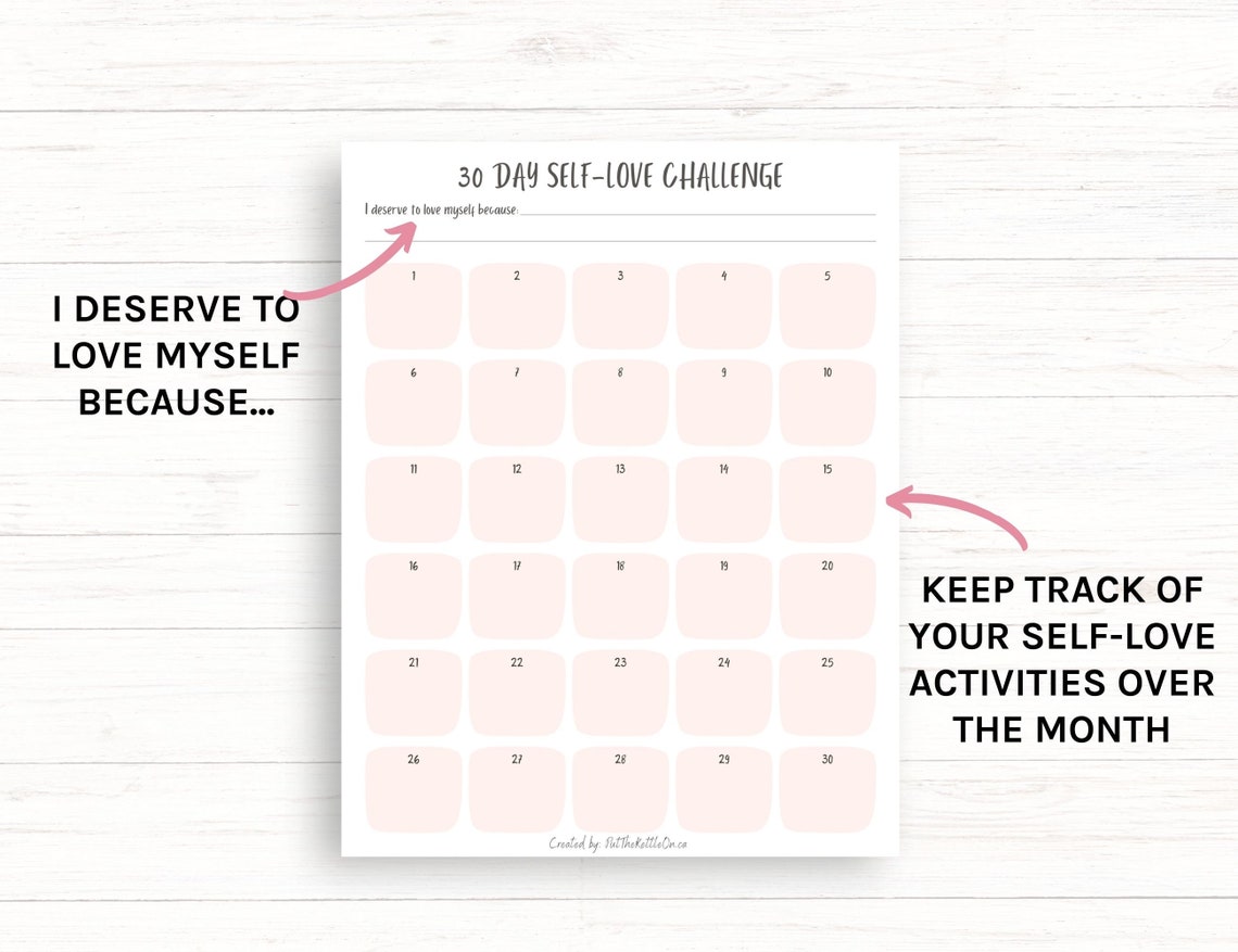 Daily Self Love Planner & 30 Day Challenge, Printable Planner, Instant ...