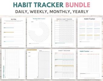 Printable Habit Tracker Bundle | Daily, Weekly, Monthly (Digital Download)