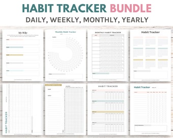 Printable Habit Tracker Bundle | Daily Habit Tracker | Weekly, Monthly & Yearly Habit Tracker