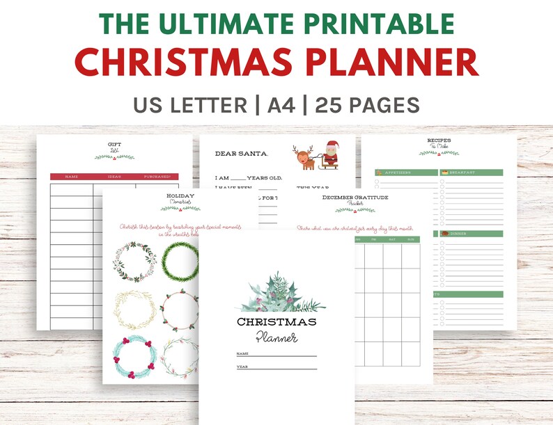 Printable Christmas Planner, Holiday Planner, Dear Santa Letter, Printable Christmas Cards, Kids Christmas Coloring Pages image 1