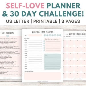 Daily Self Love Planner & 30 Day Challenge, printable planner, instant download image 1