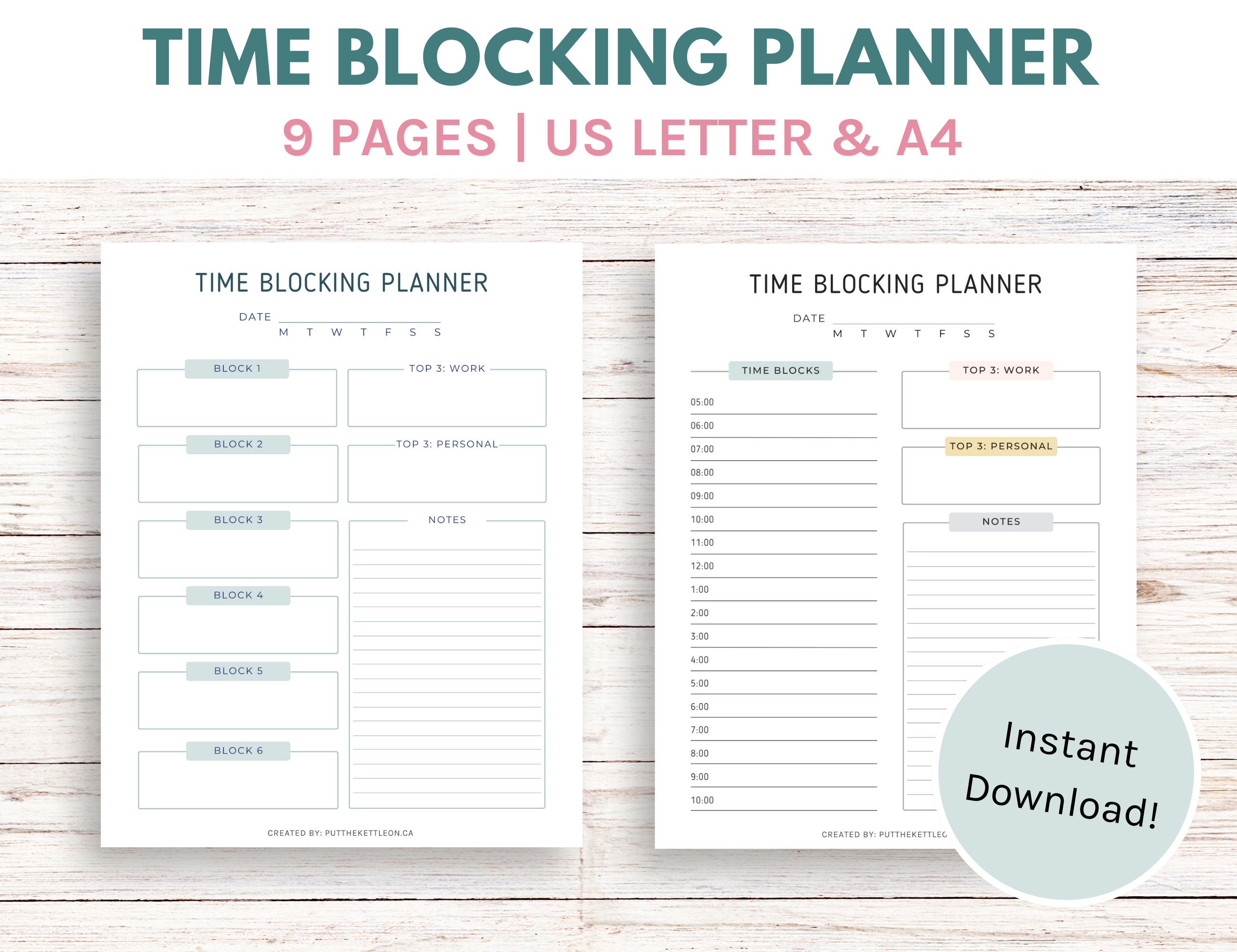 Printable Time Blocking Planner, Daily Schedule (digital Download) - Etsy