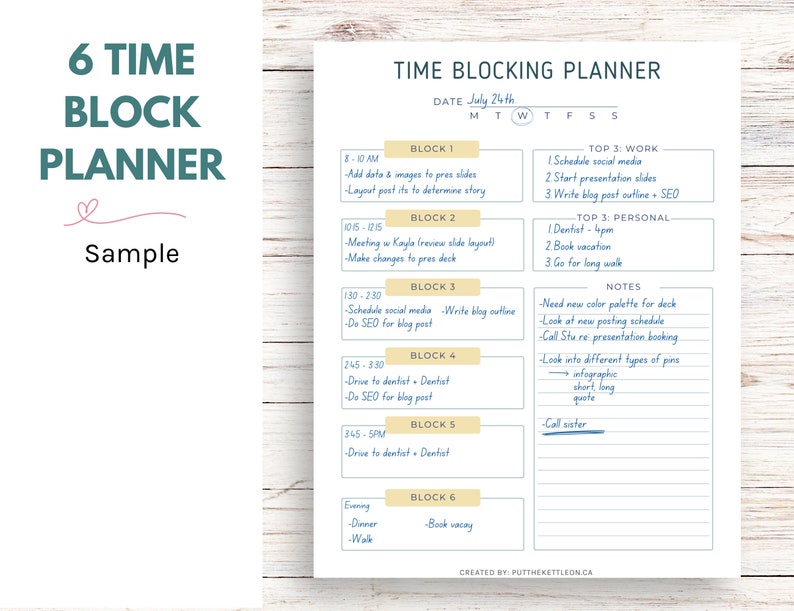 Printable Time Blocking Planner, Daily Schedule (digital Download) - Etsy