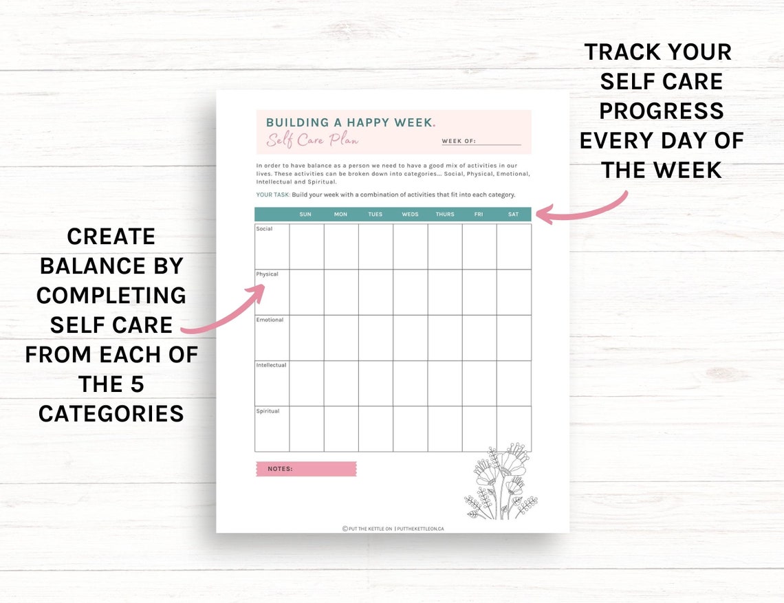 Self Care Planner Printable Worksheets 2 Pages, Self Care Worksheets