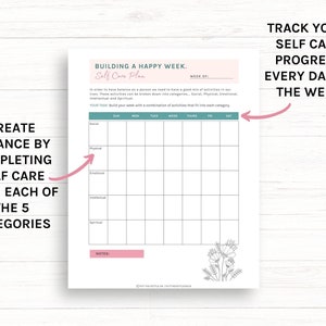 Self Care Planner Printable Worksheets 2 pages, Self Care Worksheets, Mental Health Worksheets, Instant Download image 4