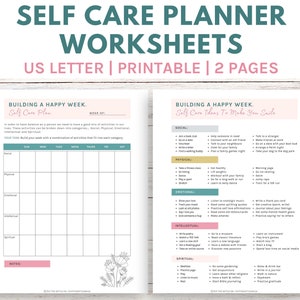 Self Care Planner Printable Worksheets 2 pages, Self Care Worksheets, Mental Health Worksheets, Instant Download image 1