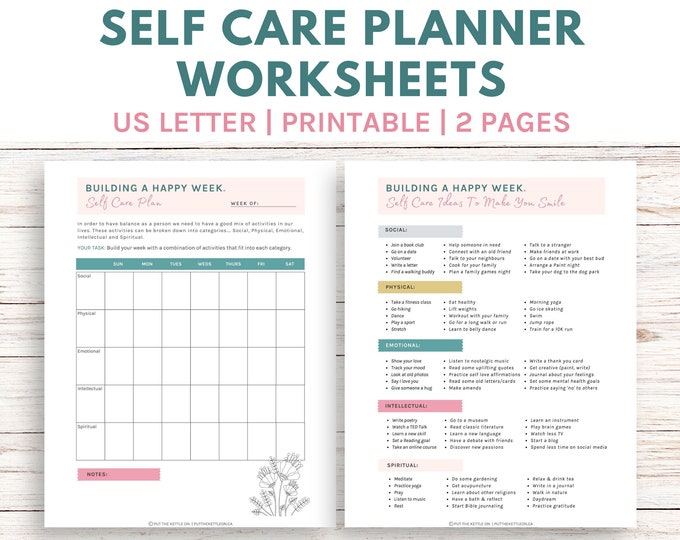 Self Care Planner Printable Worksheets (2 Pages) (digital Download) - Etsy
