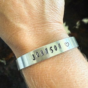 Custom Hand Stamped Aluminum Bracelet: Personalized Name Jewelry