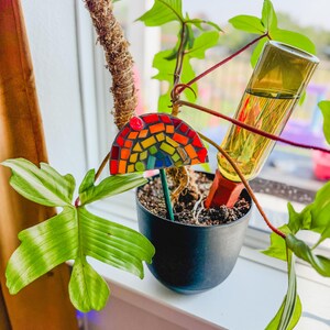 Rainbow Mosaic Plant Stake, Houseplant Decor, Handmade Mosaic,