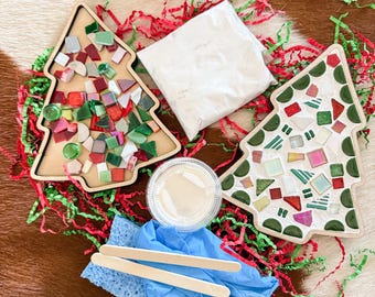 Kit de árbol de Navidad de mosaico para armar, manualidad para niños y adultos, mosaicos, manualidades navideñas, manualidad familiar